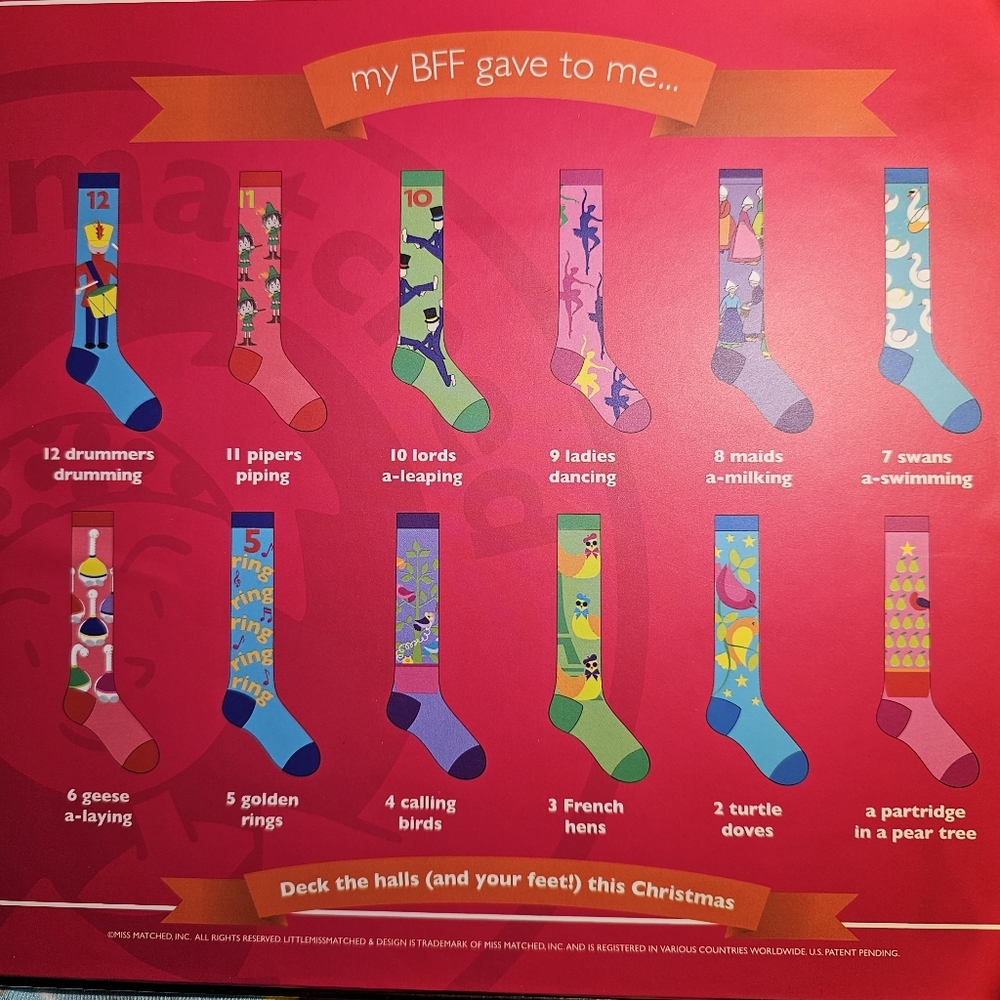 12 Days Of Christmas Sock Set In Box By Little Mismatched - Picture 2 of 16